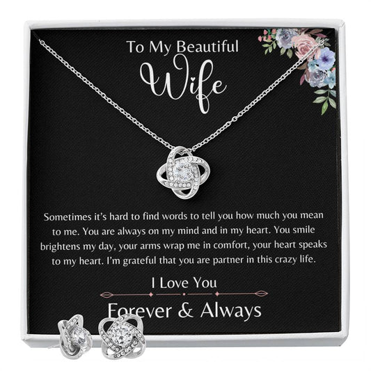 My Beautiful Wife Love Knot Earring and Necklace Set/From husband, partner/Valentine's Day, Anniversary, Birthday Gift, Wedding Gift, Christmas Gift