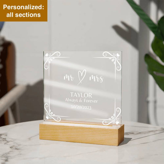 Personalized Couple Mr, Mrs Acrylic Square Plaque| Gift for newly weds| Anniversary| Wedding