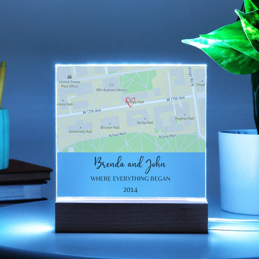 Where it All Began, Where We Met Map Acrylic Square Plaque
